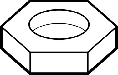 Hexagonal Nut Outline: Technical Line Drawing Illustration