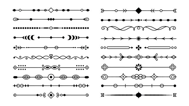 Vintage black divider elements with decorative lines and geometric vector ornaments
