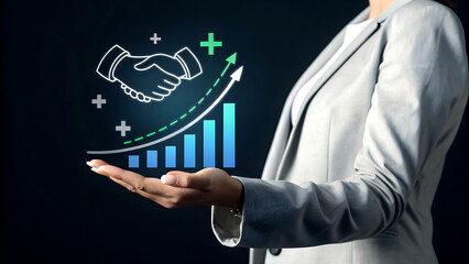 Business Growth and Partnership Success Concept with Handshake and Bar Chart