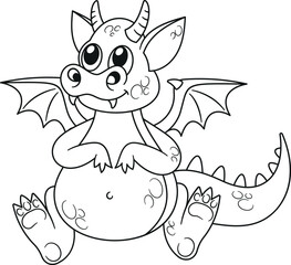 Funny black-and-white fatty dragon vector illustration