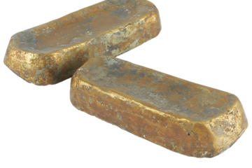 Macro close-up of two golden bars on a black backdrop, signifying wealth and value