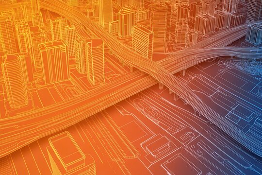 Urban infrastructure, architectural design, city map, transportation network