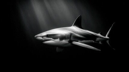 Fototapeta premium Sleek predator blending with shadows as it targets slower marine creatures