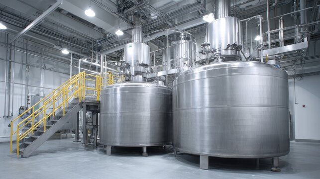 Stainless tanks with agitators blending compounds for pharmaceutical use