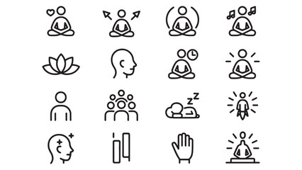 Mindfulness Meditation Icons Vector Line Art Graphics for Wellness Websites and Apps
