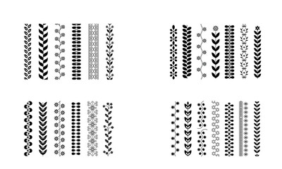 Decorative border pattern collection with black vector dividers and symmetrical design elements
