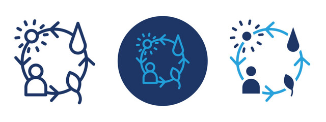 Set of colored pixel perfect Ecosystem icon, 1 silhouette, 1 unexpanded, Tree, water, and animal combined icon showing ecosystem balance.