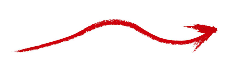 Red arrow symbol colored pencil isolated on transparent background