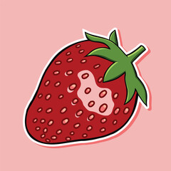 Vector illustration of cartoon strawberry on pink background