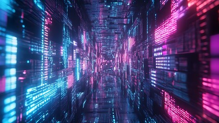 Fototapeta premium Futuristic digital tunnel with glowing code