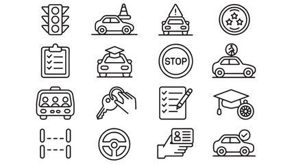 Driving School Icons Vector Illustrations for Driving Education and Test Prep
