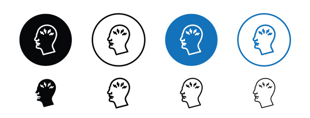 Set of colored pixel perfect PTSD icon, 1 silhouette, 1 unexpanded, Head with trauma icon or cracked brain symbolizing PTSD.