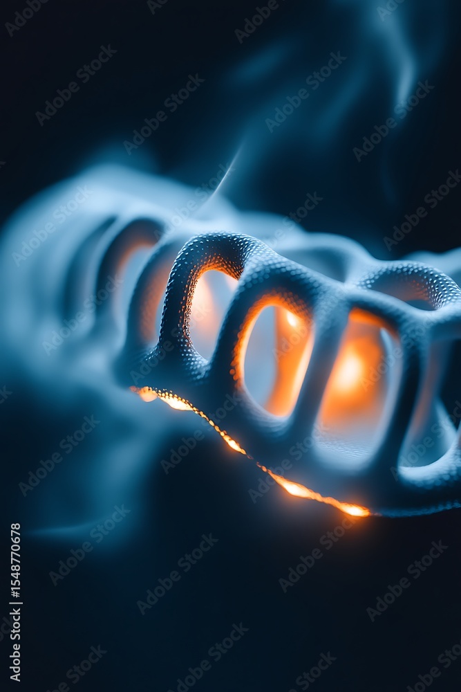 Poster intricate interconnected structure with glowing energy source element