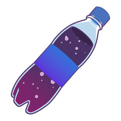 Cola in a PET bottle with cartoon style carbonation.
