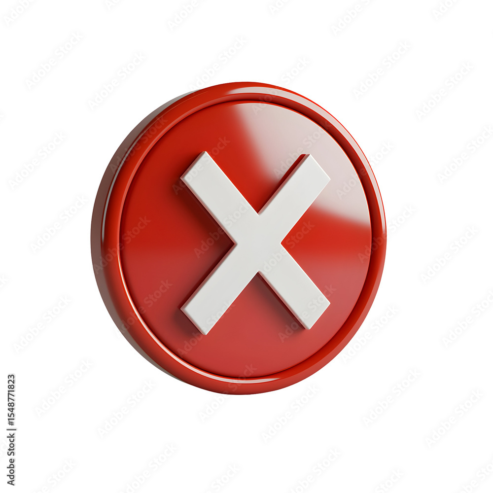 Fototapete red cross mark on a round button, 3d rendering isolated on black background