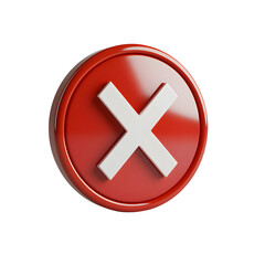 Fototapeta premium Red cross mark on a round button, 3d rendering isolated on black background