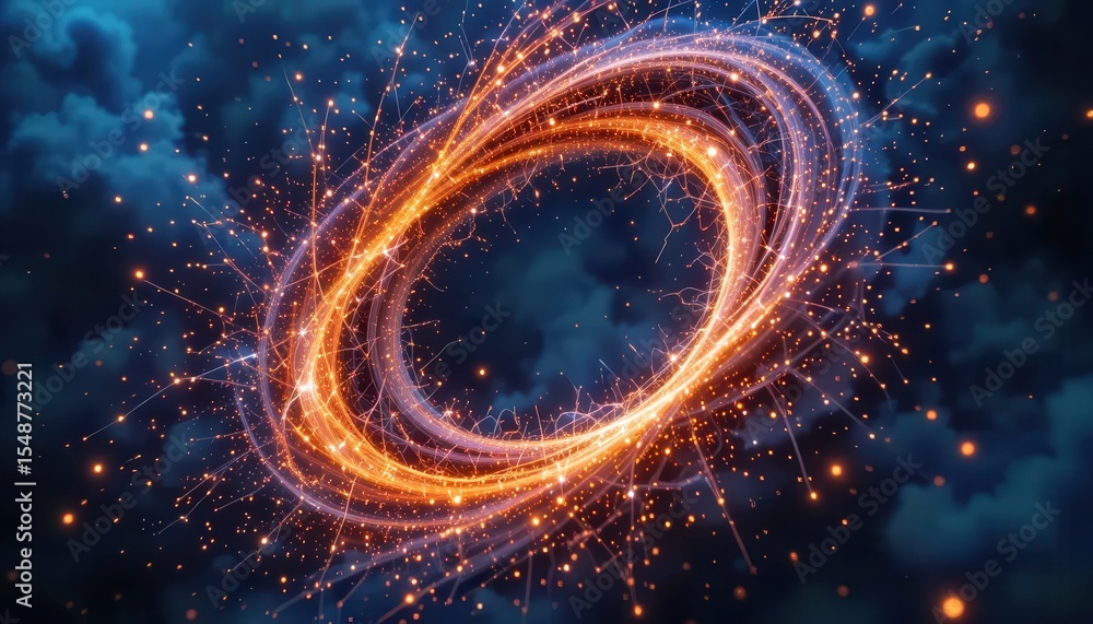 Poster dynamic cosmic swirl with sparkling particles for computer display backgrounds