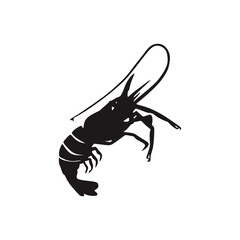 Shrimp Silhouette Vector Illustration – Black Isolated Freshwater Prawn Clipart for Seafood Logo, Restaurant Design, Fishing Label, Culinary Graphic, and Marine Animal Decoration