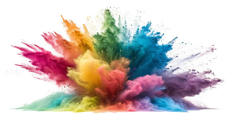 Rainbow Color Powder Explosion Isolated on Transparent Background, Color Burst, Holi Festival, Powder explosion, Rainbow colors