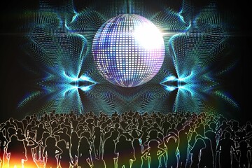 Digitally generated nightclub with disco ball