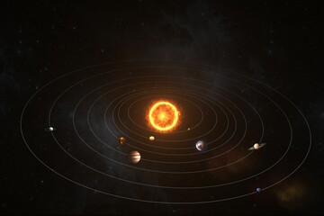 Naklejka premium Composite image of planets rotating around sun