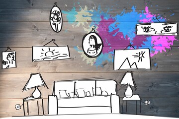 Living room sketch with paint splash