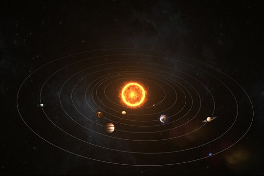 Naklejki Composite image of planets rotating around sun