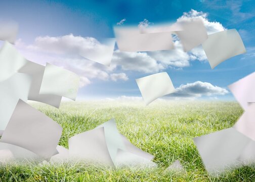 Fototapeta Papers flying against the sky