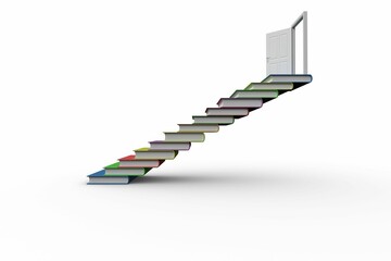 Steps made from books leading to open door