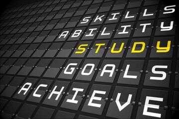 Study buzzwords on black mechanical board