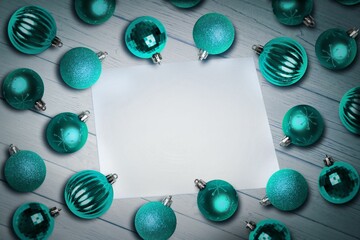 Christmas baubles on table