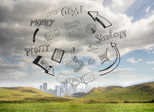 Fototapeta Business plan on cloudy landscape