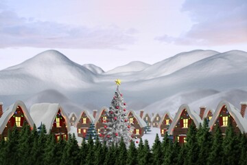 Digitally generated Cute village in the snow