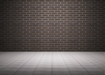 Empty flat design scene is showing continuous brown brick wall and light grey tiled floor