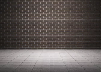 Empty flat design scene is showing continuous brown brick wall and light grey tiled floor
