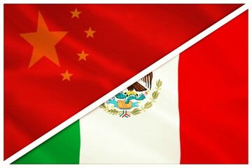 Close-up of Mexican and Chinese flags