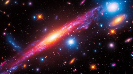 Vibrant Cosmic Field Filled with Distant Stars and Nebulae Showcasing a Galactic Cluster with Intricate Patterns in Deep Blue and Fiery Red Hues