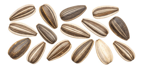 Obraz premium Sunflower Seeds Composition 15 Seeds Isolated on Transparent Background, Food, Nature, Snack, seeds, food, agriculture