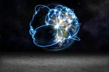 Glowing blue connecting lines on earth