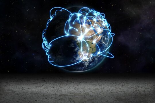 Naklejki Glowing blue connecting lines on earth