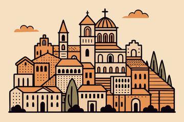 Fototapeta premium Mediterranean Coastal Town A Charming Illustration of Historic Architecture