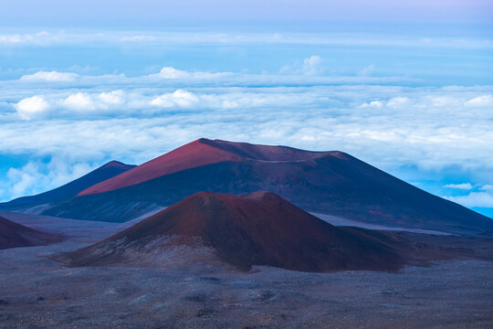 An elevated view from the summit of Mauna Kea on the Big Island of Hawaii, photographed above the clouds in one of the island’s most remote and scenic locations.