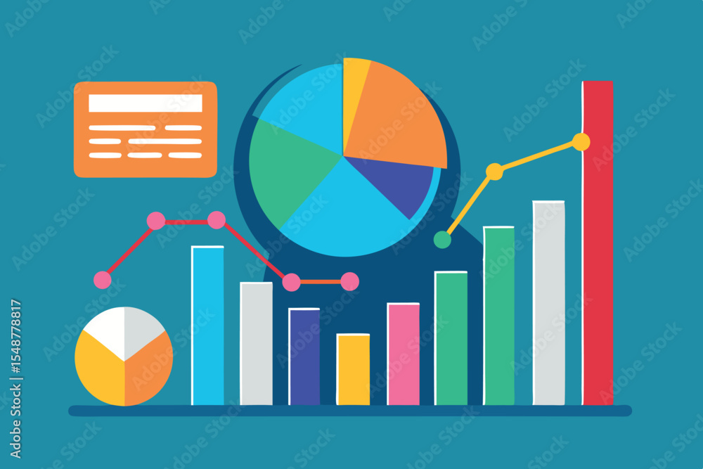 Poster colorful data visualization showcasing various charts and graphs on a blue background for effective 