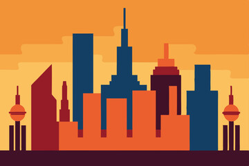 Obraz premium Sunset Cityscape A Modern Metropolis Silhouette Illustration