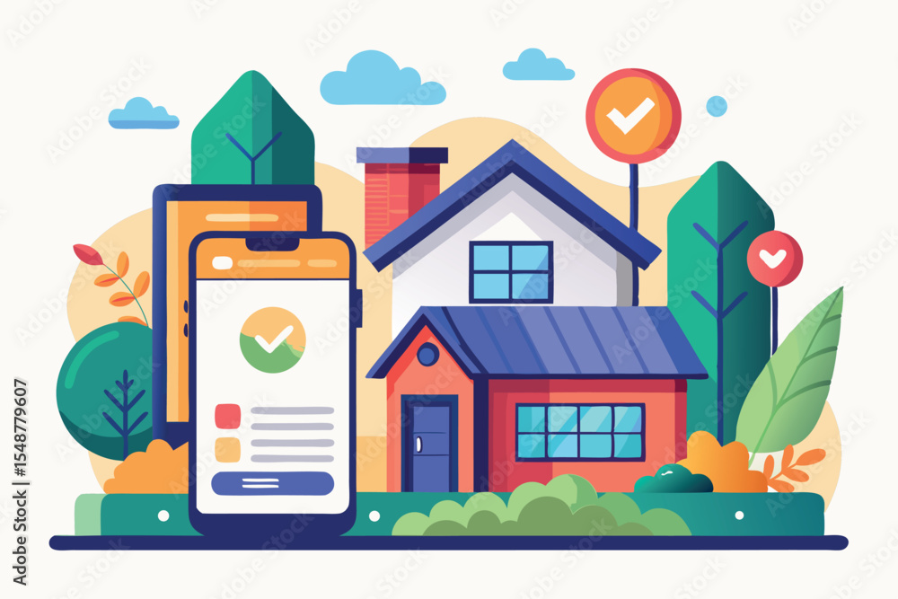 Aufkleber interactive mobile technology used for home management and automation in a colorful digital landscap