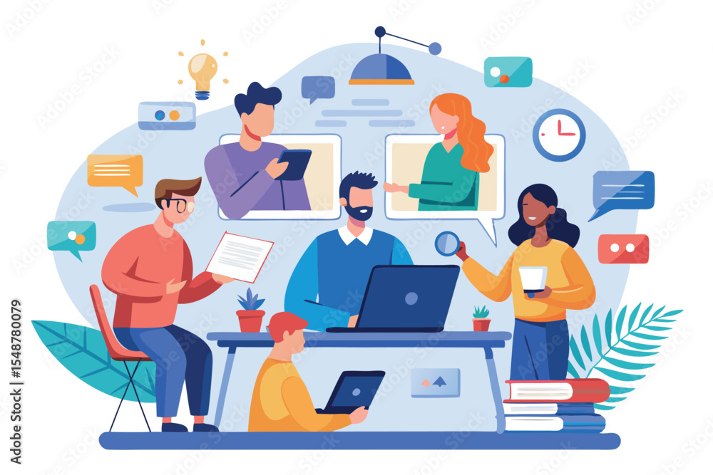 Aufkleber collaborative team working on digital projects in a modern office environment during the day