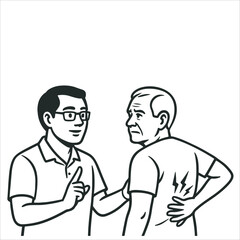 Doctor Explaining Back Pain to Patient Minimalist Editable Vector