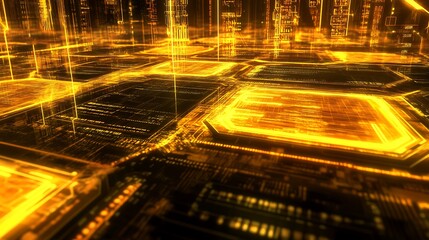 Digital circuit glowing orange