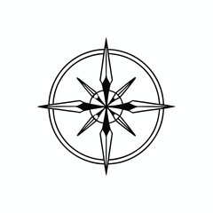 Elegant compass rose symbol, intricate black and white design for navigation, maps, travel and adventure concepts