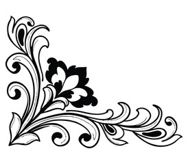Intricate black and white floral corner ornament for elegant decorative borders